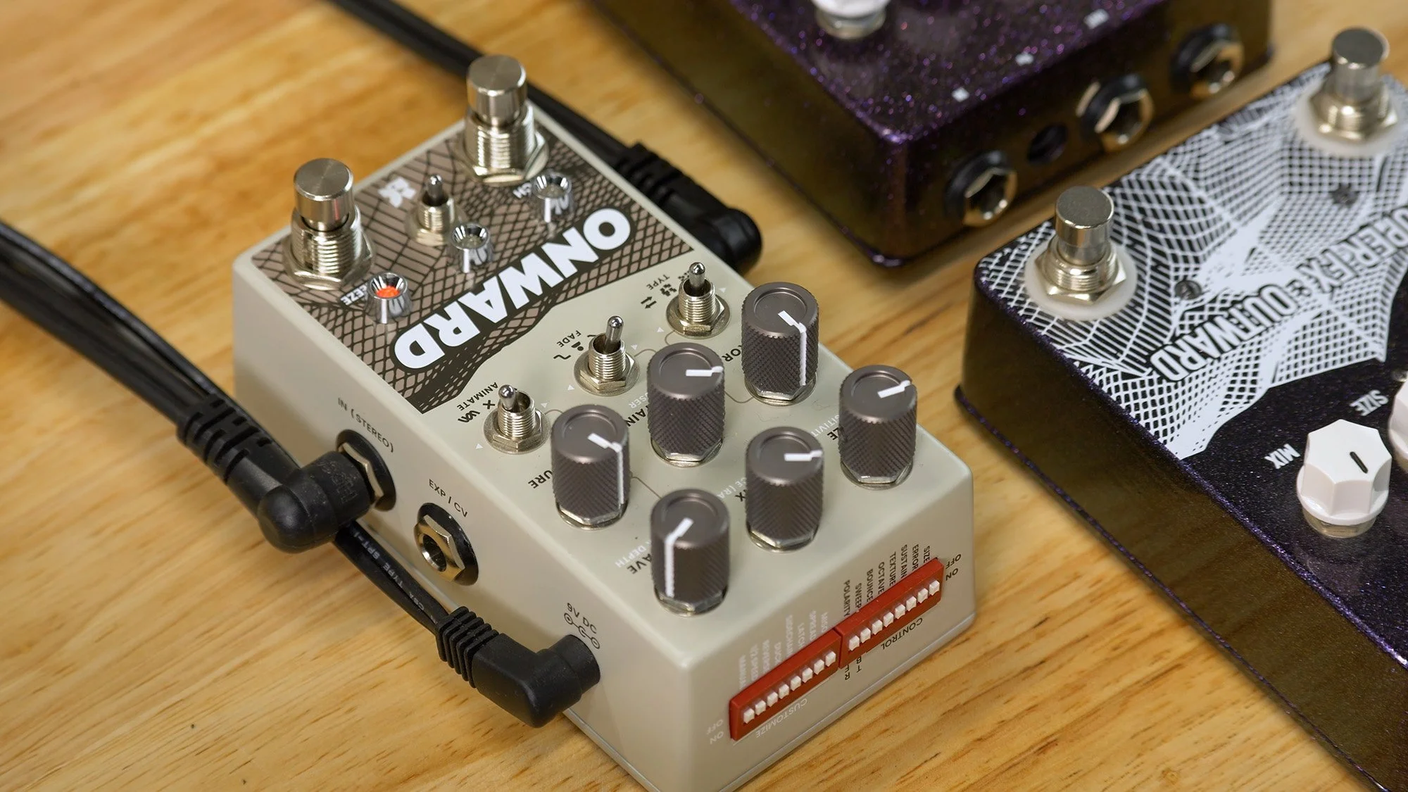 Onward effects pedal by Chase Bliss next to the Outward effects pedal by Cooper FX.