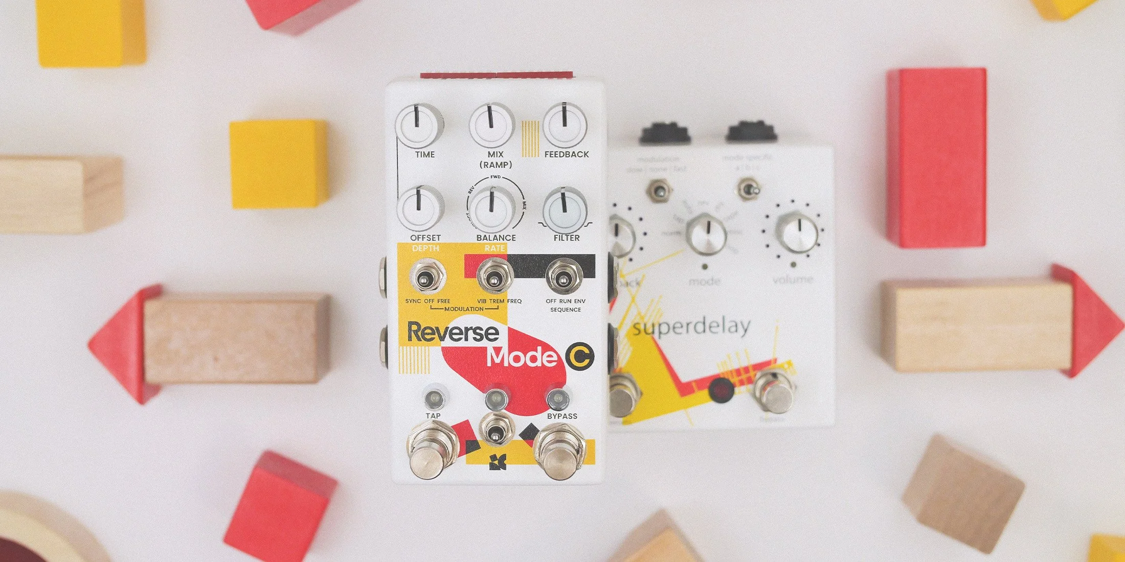 Reverse Mode C by Chase Bliss on top of a Superdelay by Empress Effects.